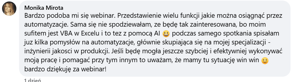 Komentarz uczestnika webinaru