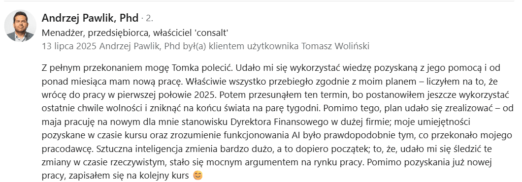 Opinia o szkoleniu z AI