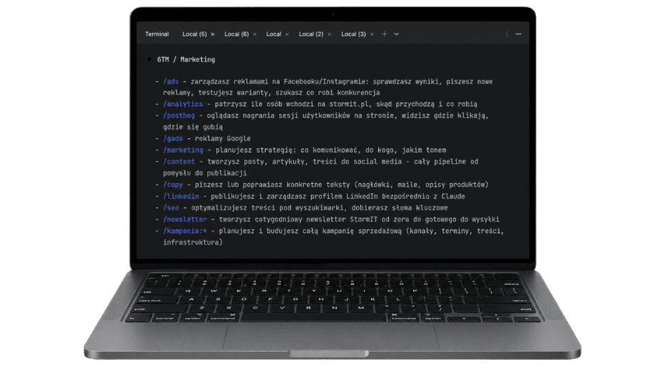 Claude Code – widok terminala z agentami AI