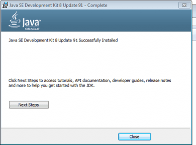 Pomyślne zakończenie instalacji JDK