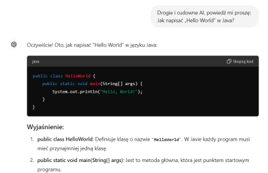 ChatGPT, AI, generowanie kodu