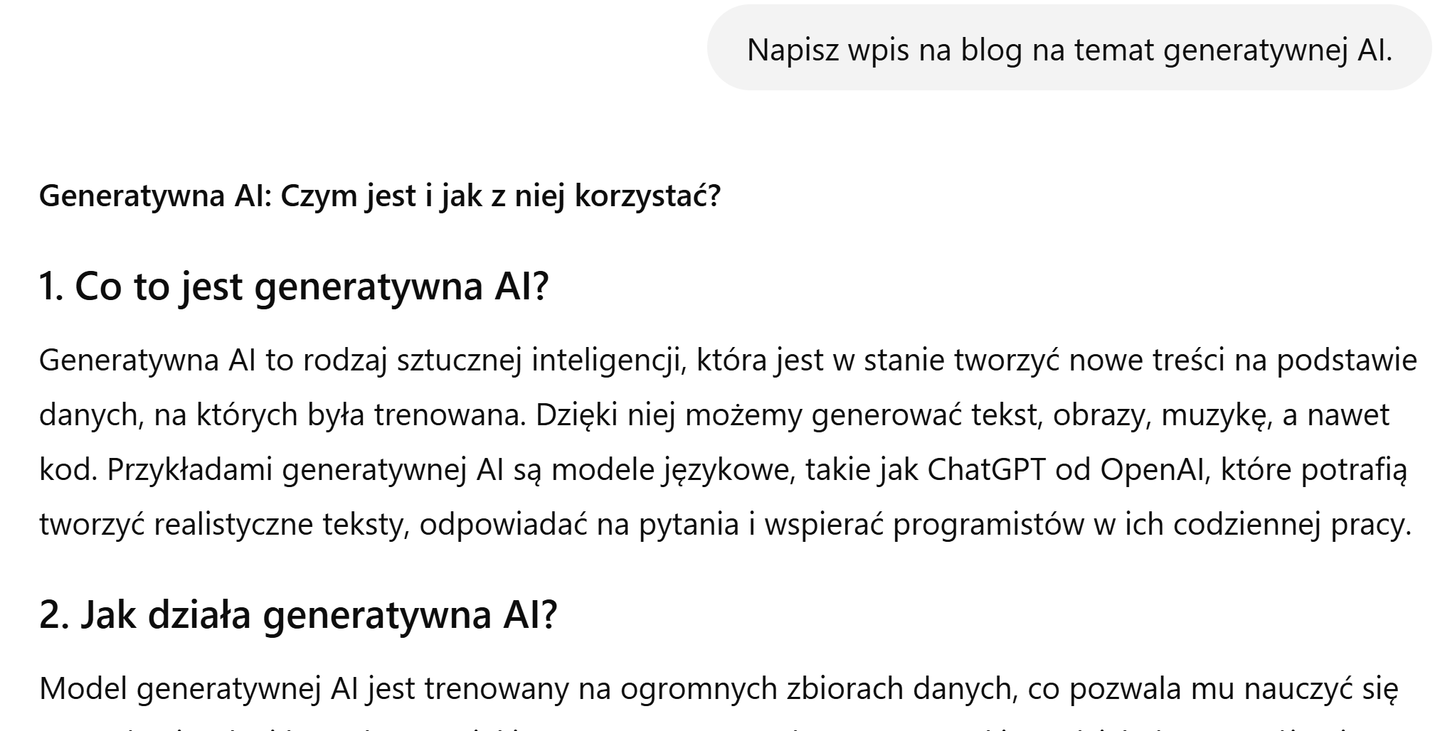 Generatywna sztuczna inteligencja, wpis blog
