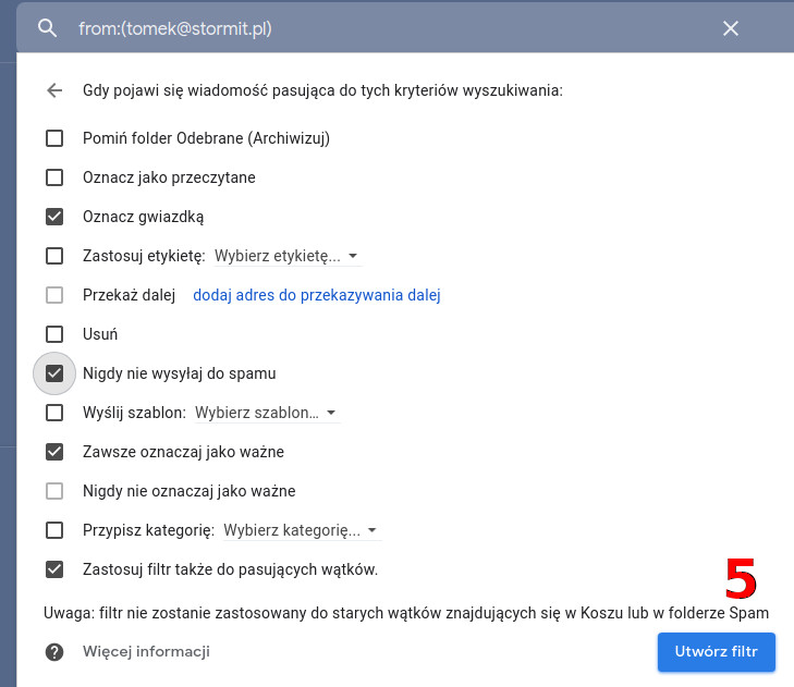 Ustawienia konfiguracja filtru