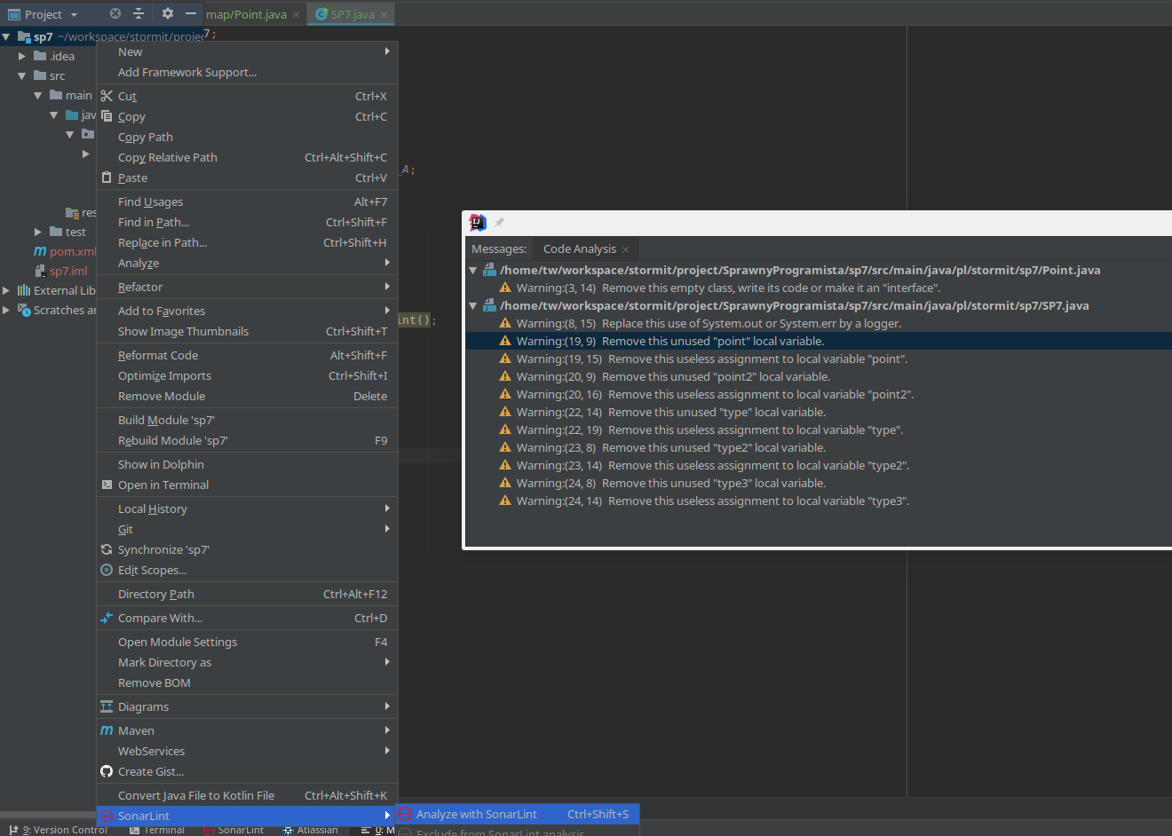 SonarLint analiza kodu