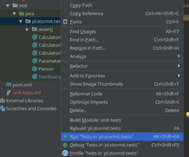 Testy jednostkowe Intellij