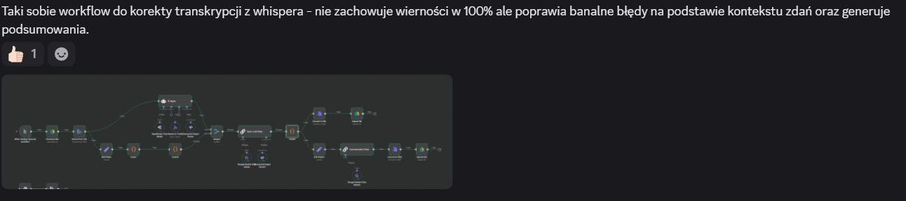 Workflow n8n do korekty transkrypcji Whisper – Discord uczestnika kursu