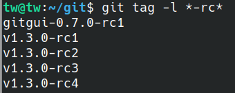Git – listing tags – release candidate